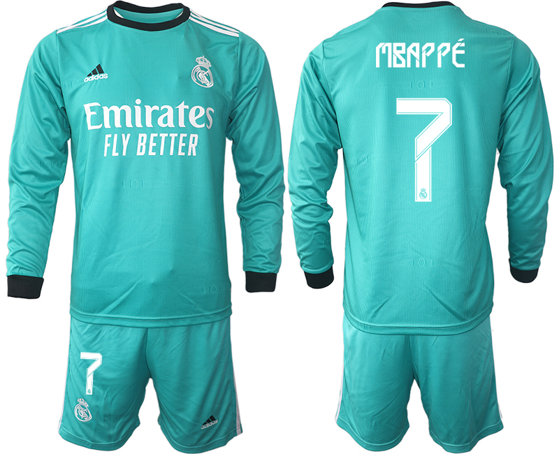 Men 2021-2022 Club Atletico Madrid second away blue Long Sleeve #7 Soccer Jersey